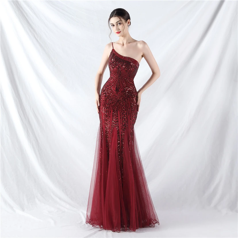 Crafted Beaded Positioning Flower Beads Splicing Mesh Gauze High-End Evening Dress view 52
