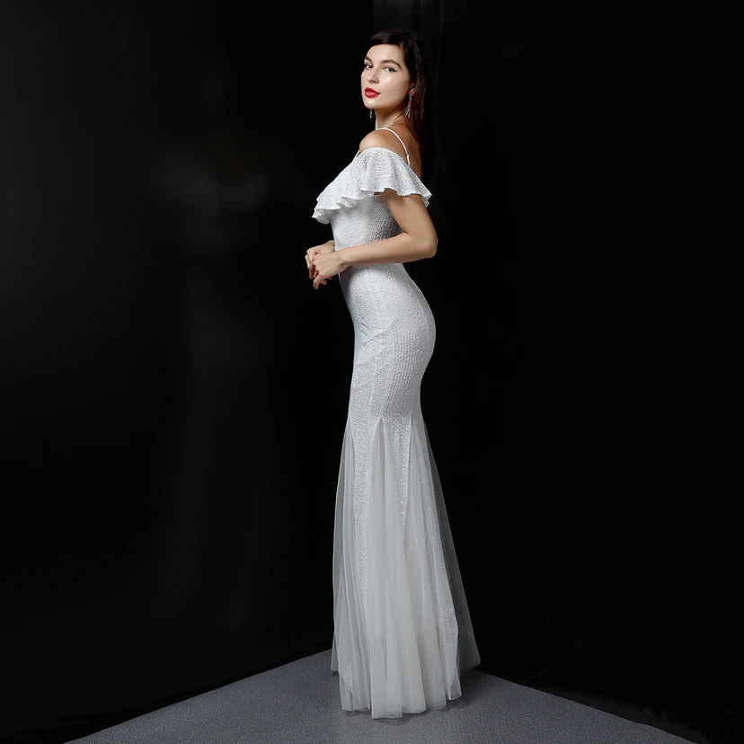 Robe de soirée élégante à franges et sequins en fil de polyester, style sirène, idéale pour un banquet ou une occasion spéciale automne. view 3