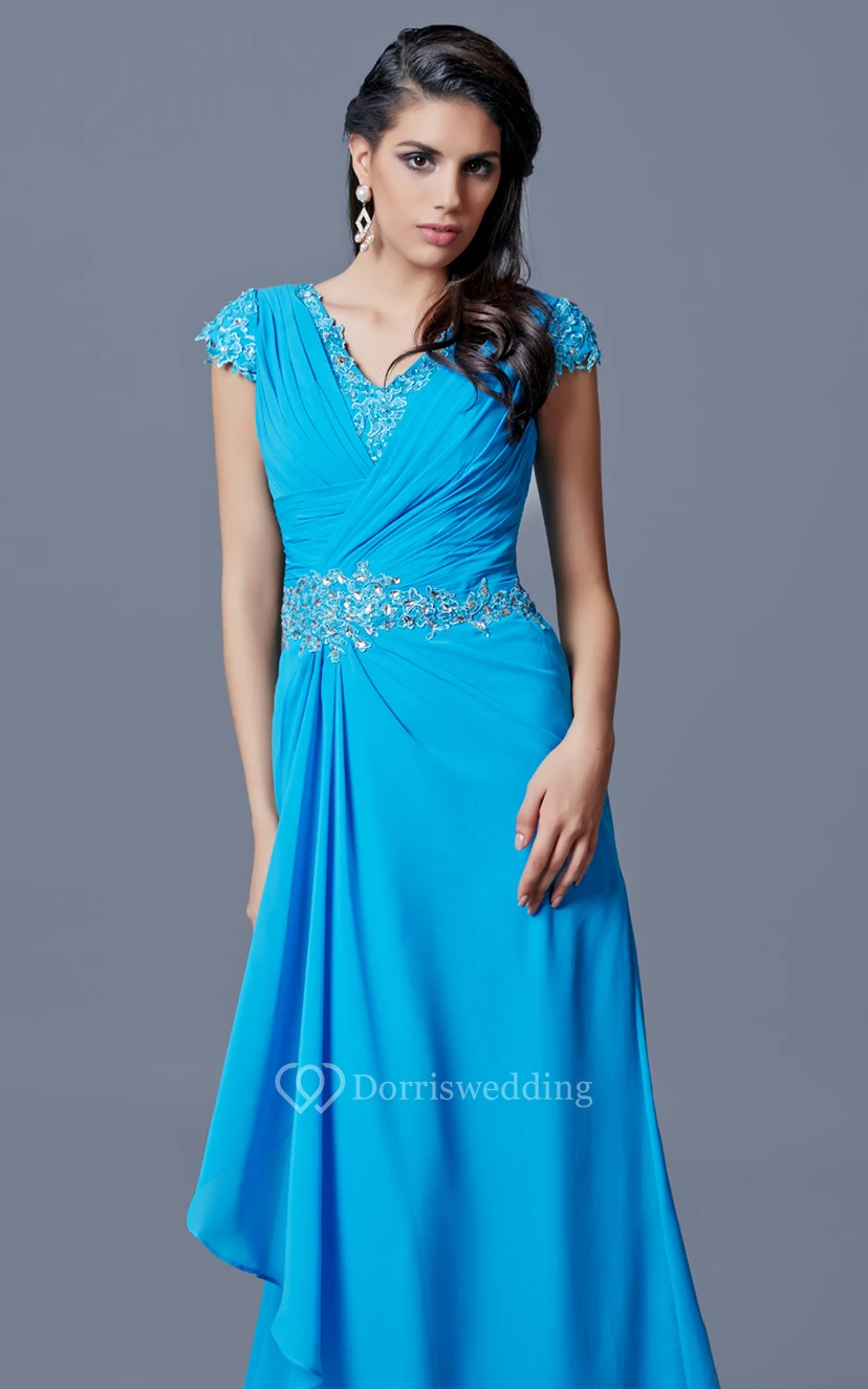 Klassisches langes Chiffonkleid mit V-Ausschnitt und tiefem V-Rückenausschnitt view 5