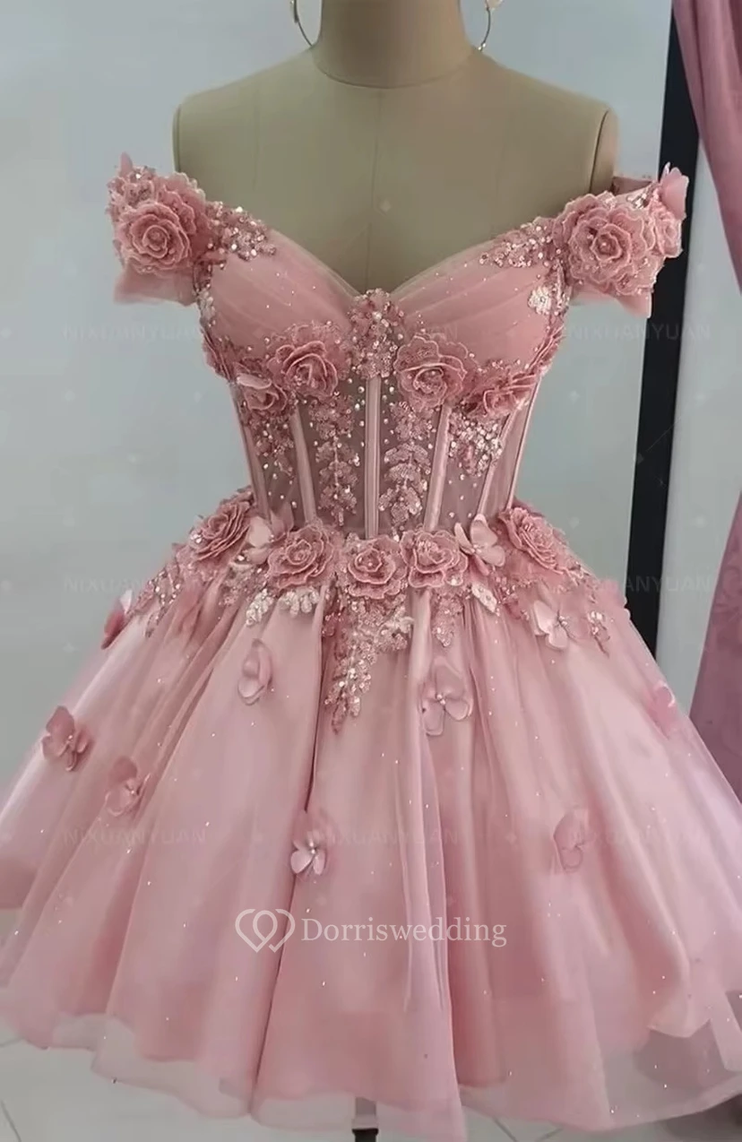 Pink Off-the-Shoulder Floral Mini Dress view 5
