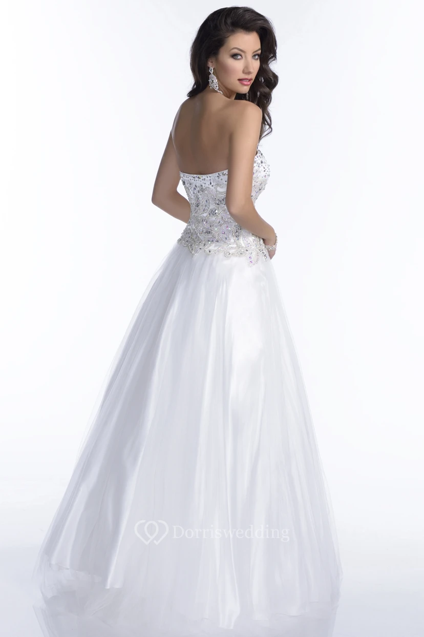 Noble A-Line Sweetheart Tulle Prom Dress Featuring Rhinestone Bodice view 2