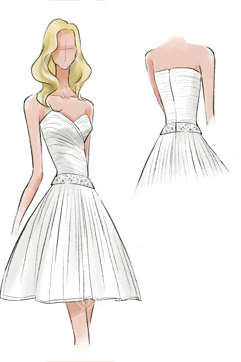 Vestido de novia blanco de tul hasta la rodilla con escote corazón view 10