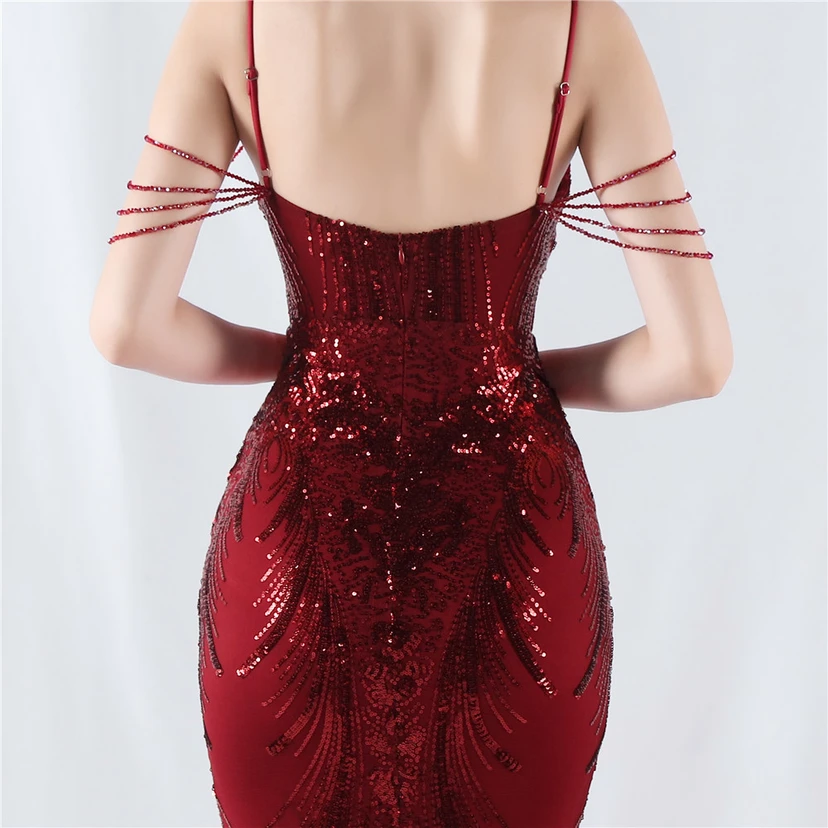 Waist-Reduced Fishbone Shaping Positioning Flower Sequined Anchor Sexy Beaded Suspender Evening Dress view 97