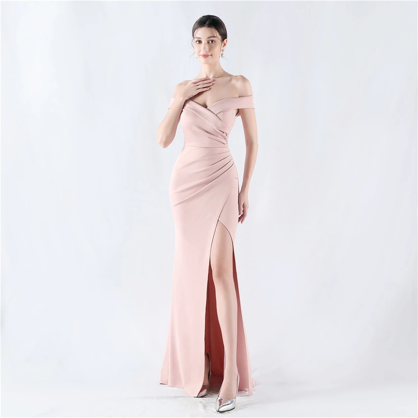 Robe de soirée classique asymétrique en satin à queue de poisson view 31