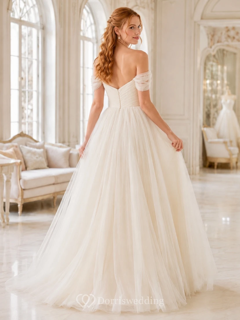 Off-the-shoulder Sweetheart Tulle A-Line Floor-length Romantic Elegant Bridal Gown view 2