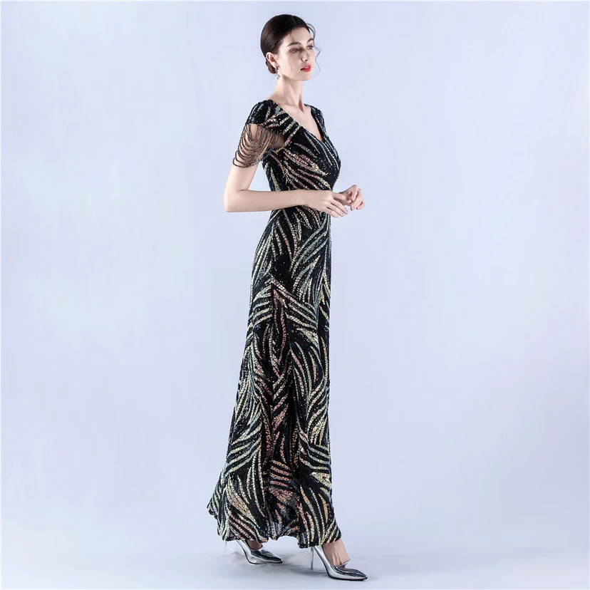 A-Line Big Swing Dress Skirt Encrypted Sequined Craft Beaded Evening Dress view 4