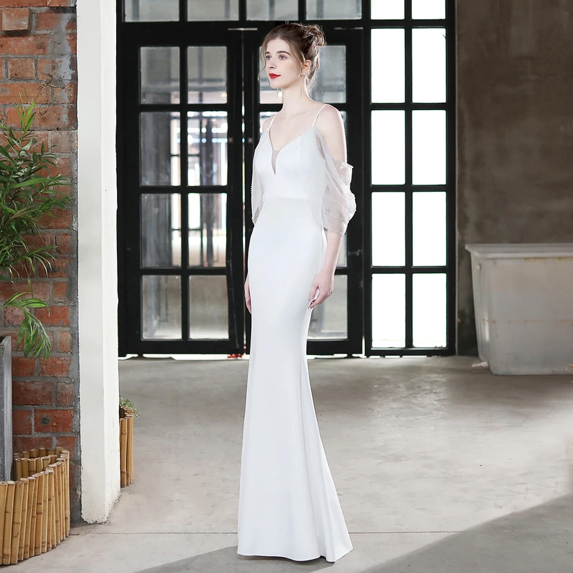 Toast Dress Bride Long Sling Thank You Banquet Slim Fishtail Skirt Wedding Car Model Exhibition Dress view 13