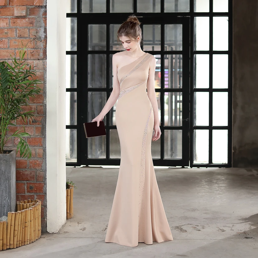 Toast Dress Bride Long One-Shoulder Thank-You Banquet Slim Fishtail Skirt Wedding Car Model Exhibition Dress view 30