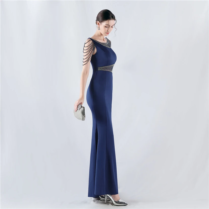 Heavy Hot Diamonds For Transparent Mesh High-Slit Satin Evening Dress Annual Meeting Wedding view 24