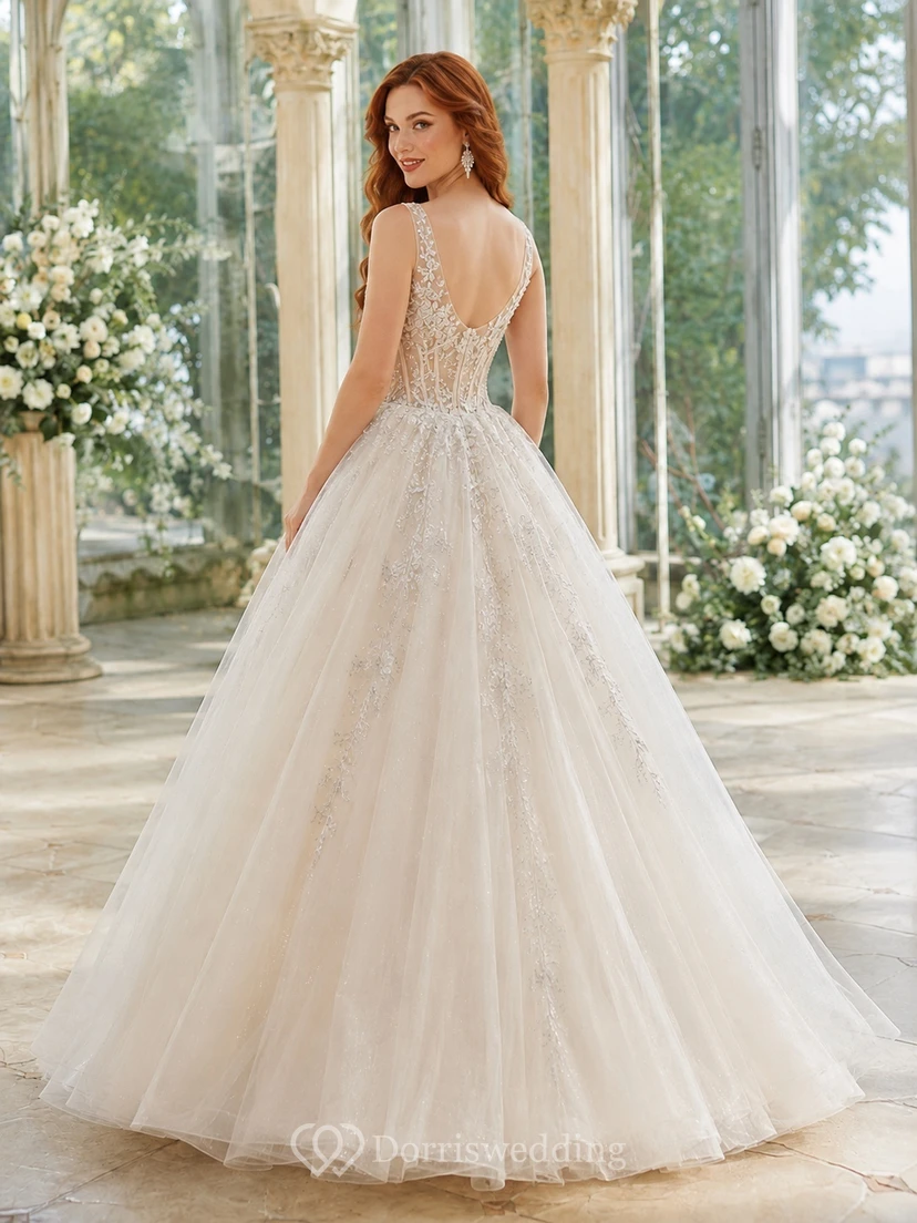 Romantic Beaded Sweetheart Tulle Princess Ball Gown Floor-length Bridal Dress view 2