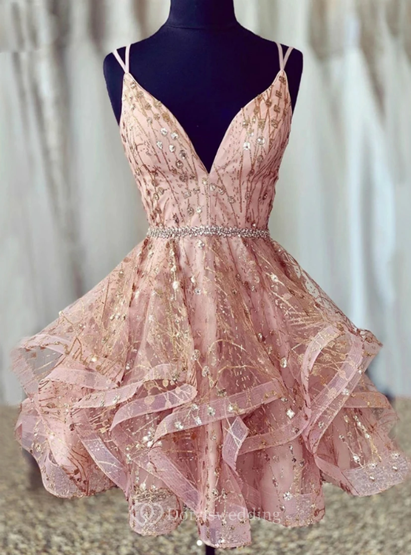 Pink Gold Sequin Strapless Mini Dress view 11