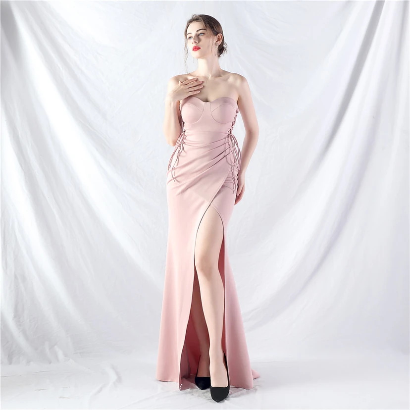 Vestido de noche de satén con cintura y orejas fijas, nueva tendencia, con dos métodos de atado de cuerda. view 31