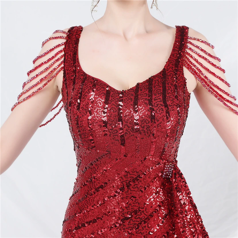 Craft Sequined Velvet Bottom Handmade Beaded Long Elegant Light Luxury Evening Dress view 57