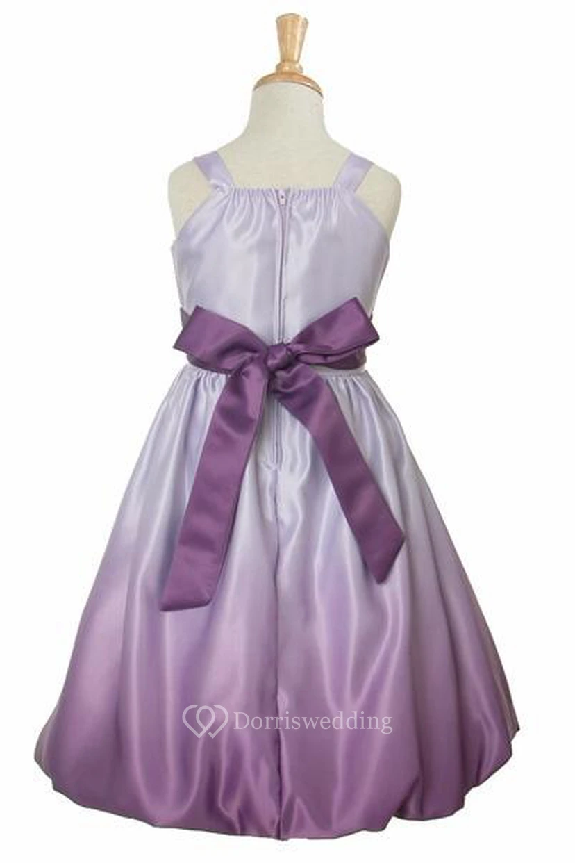 Knee-Length Bowed Satin Flower Girl Dress With Split view 2