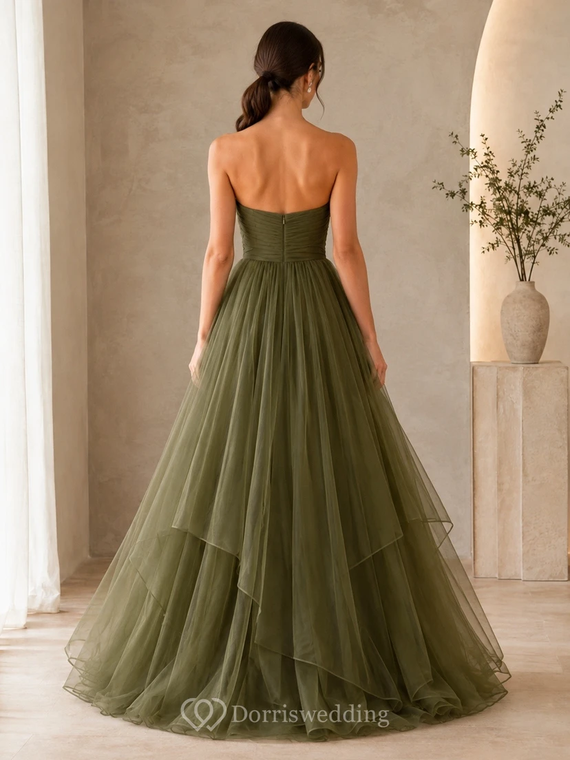 Luxury Sage Strapless Layered Tulle Ball Gown Formal Dress view 2