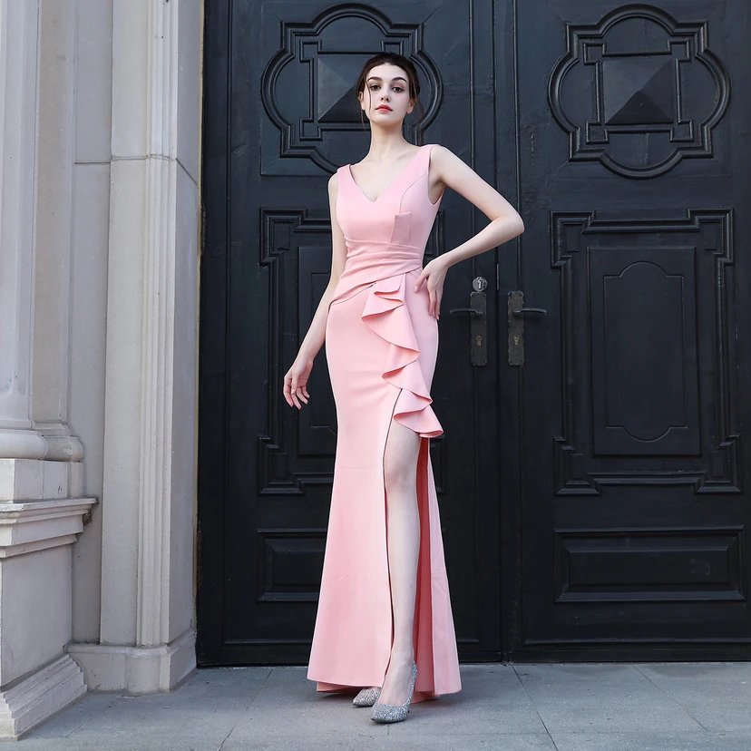 Toast Dress Bride Long Sleeveless Red Thank You Banquet Slim Fishtail Skirt Wedding Car Model Exhibition Dress view 41