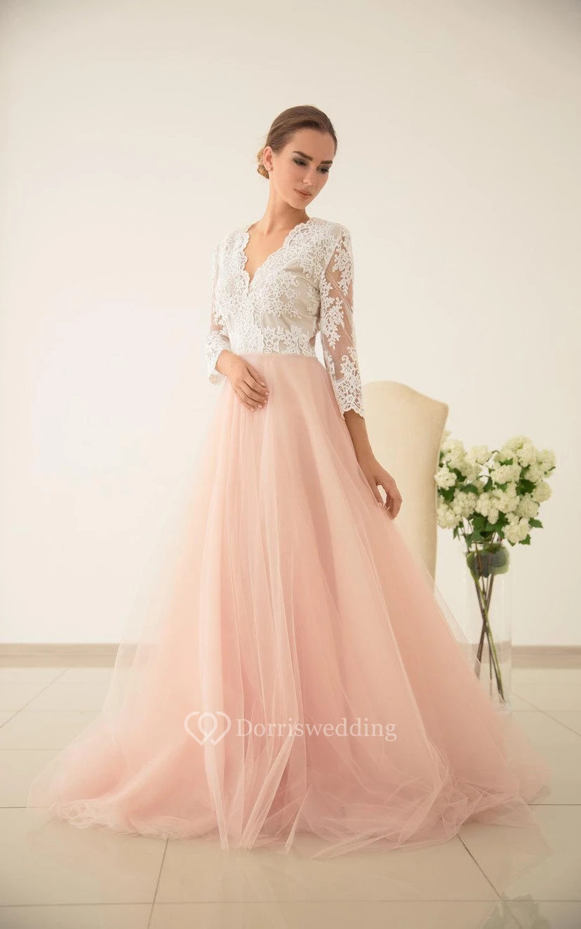 Robe de mariée en tulle rose, dentelle et tulle, robe de demoiselle d'honneur à manches longues