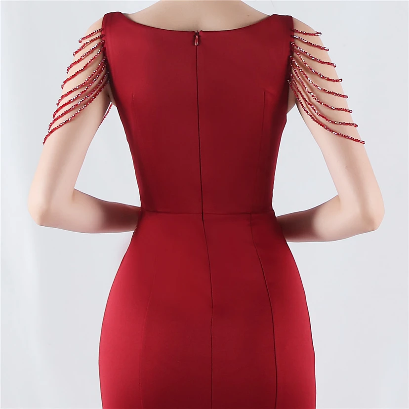 Heavy Hot Diamonds For Transparent Mesh High-Slit Satin Evening Dress Annual Meeting Wedding view 37
