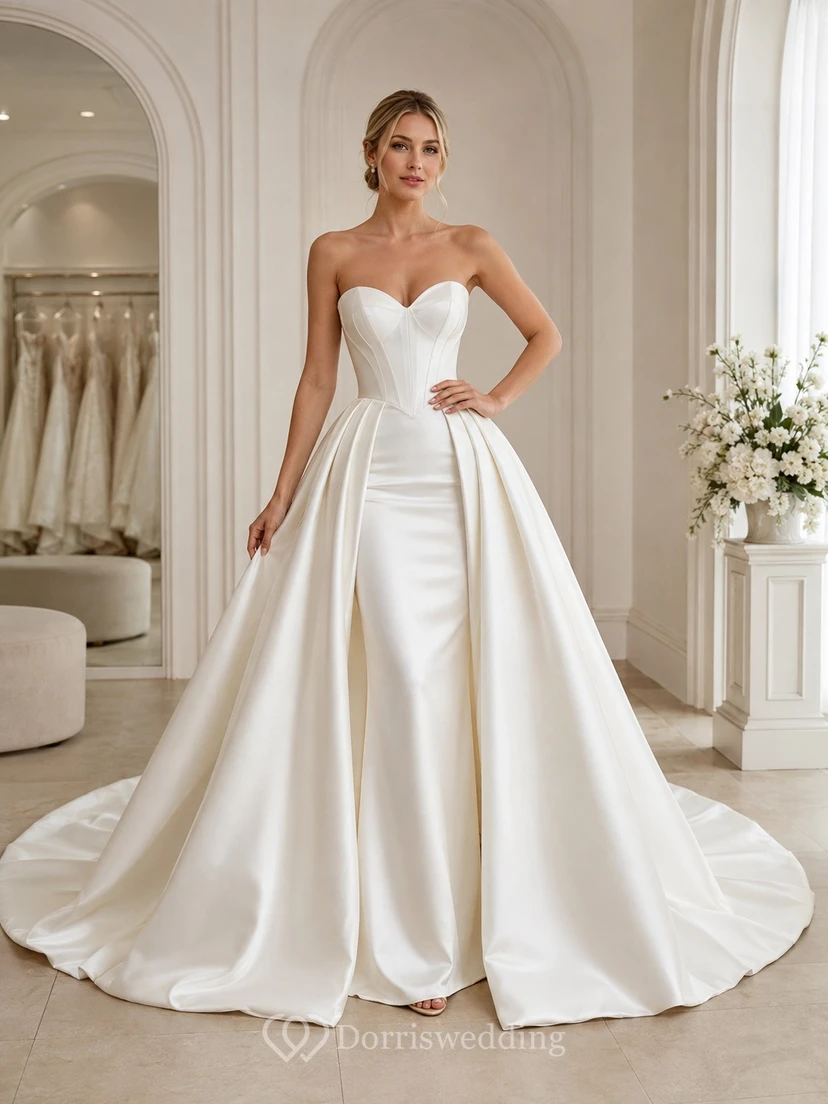 Elegant Gown Sweetheart Satin Bridal Classic Wedding Dress Ball
