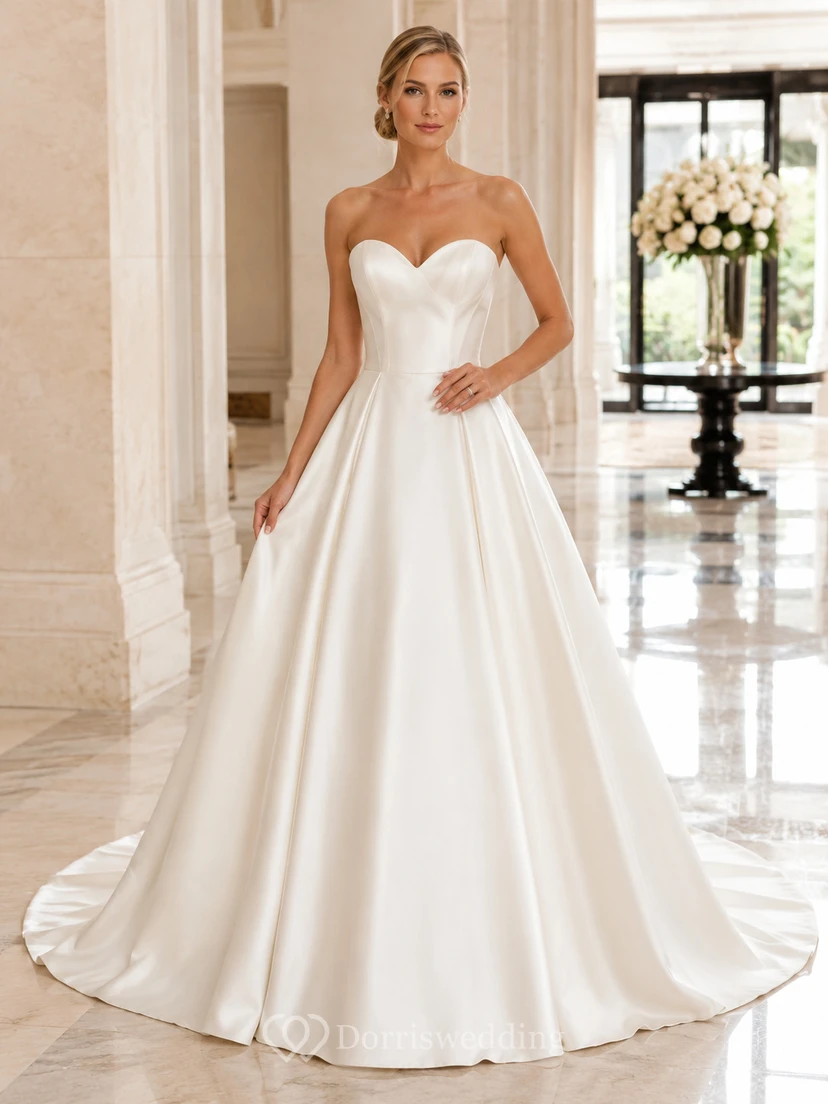 Brautkleid aus Satin im Meerjungfrauenstil, trägerlos, mit Schleppe
