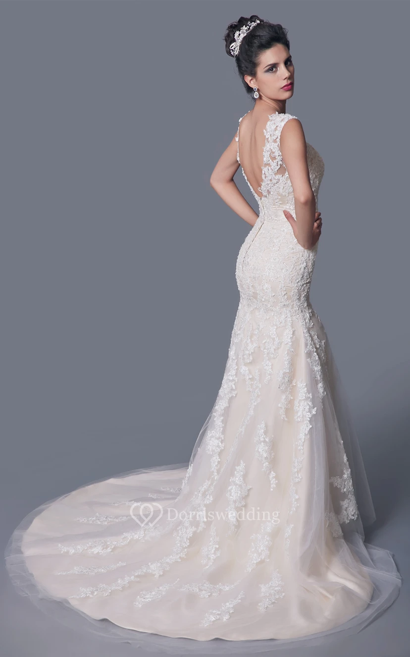 High Neck Floral Lace Wedding Dress view 2