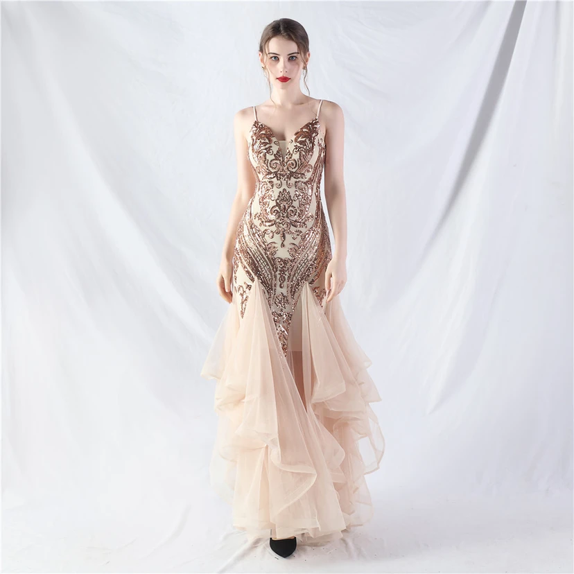 Vestido de actuación para celebración de baile caliente con cuentas de flores y posicionamiento de red rígida. view 37