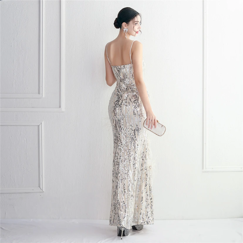 Positioning Flower Craft Beading Craft Imported Wool Dress Long Banquet Slim Evening Dress Elegant Temperament view 24