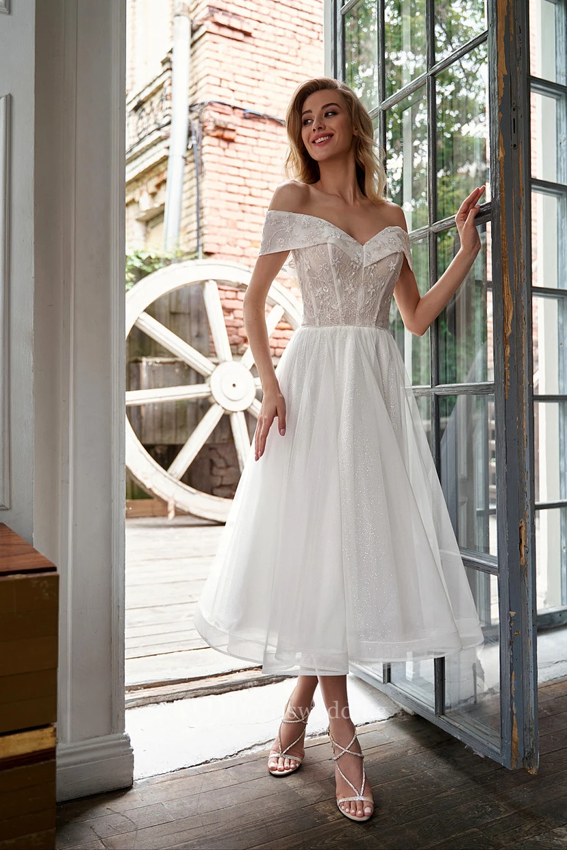 Adorable Off-the-shoulder Ethereal A-line Wedding Dress with Lace