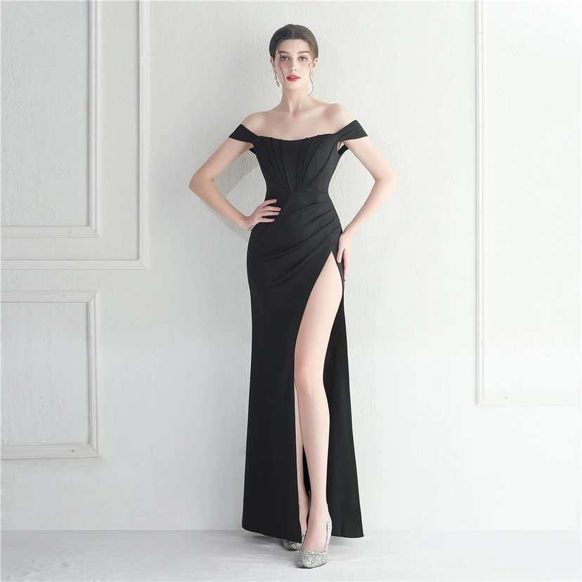 Cross-Border Supply schulterfreies, einseitig schulterfreies Kleid mit Schlitz für Nachtclub, Hochzeit oder Abendessen view 36