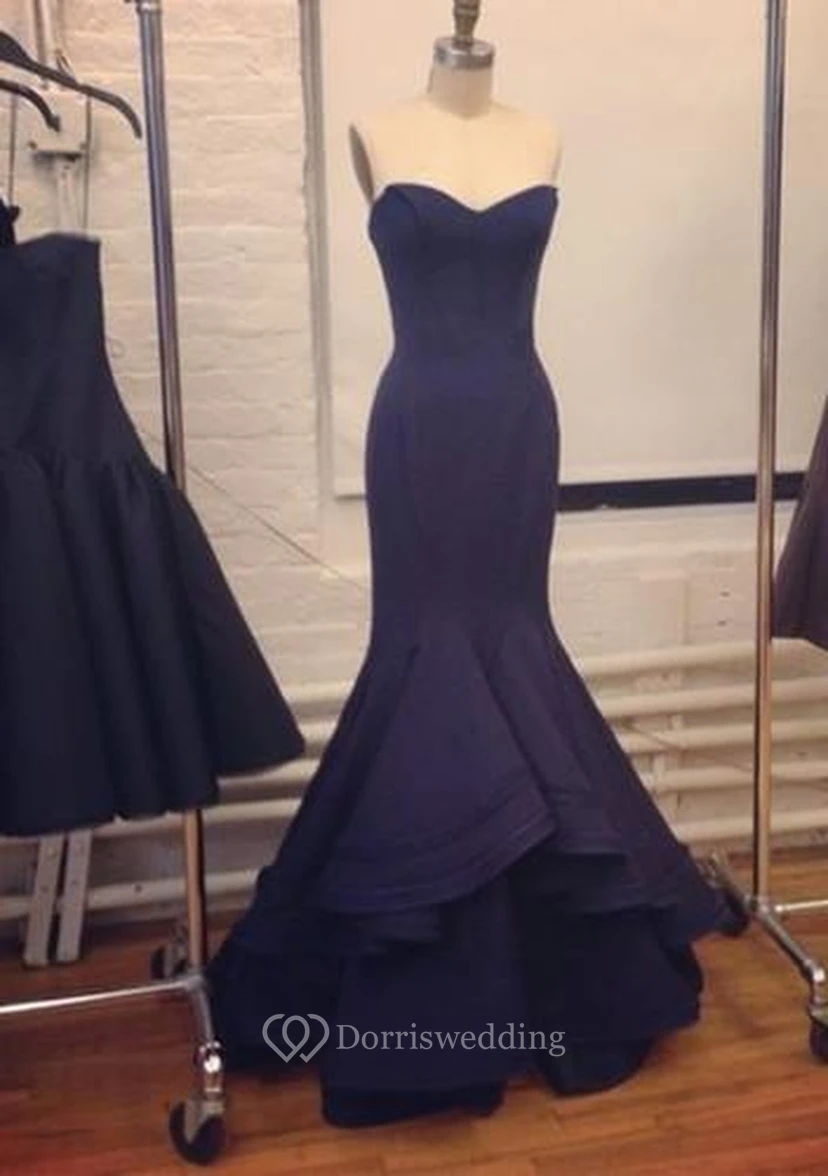 Robes de soirée élégantes bleu marine, robes de bal, robes bustier de créateur pour femmes