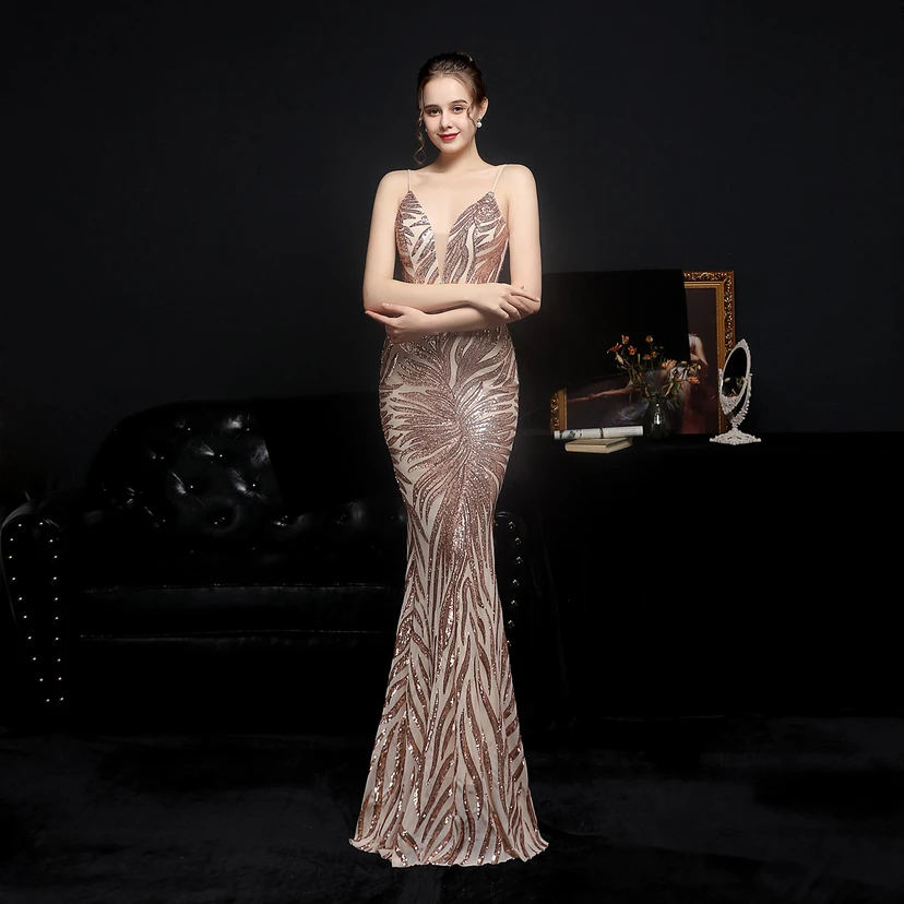 Sequined Fishtail Long Dress Performance Internet Celebrity Event Banquet Car Model Etiquette Evening Dress view 17
