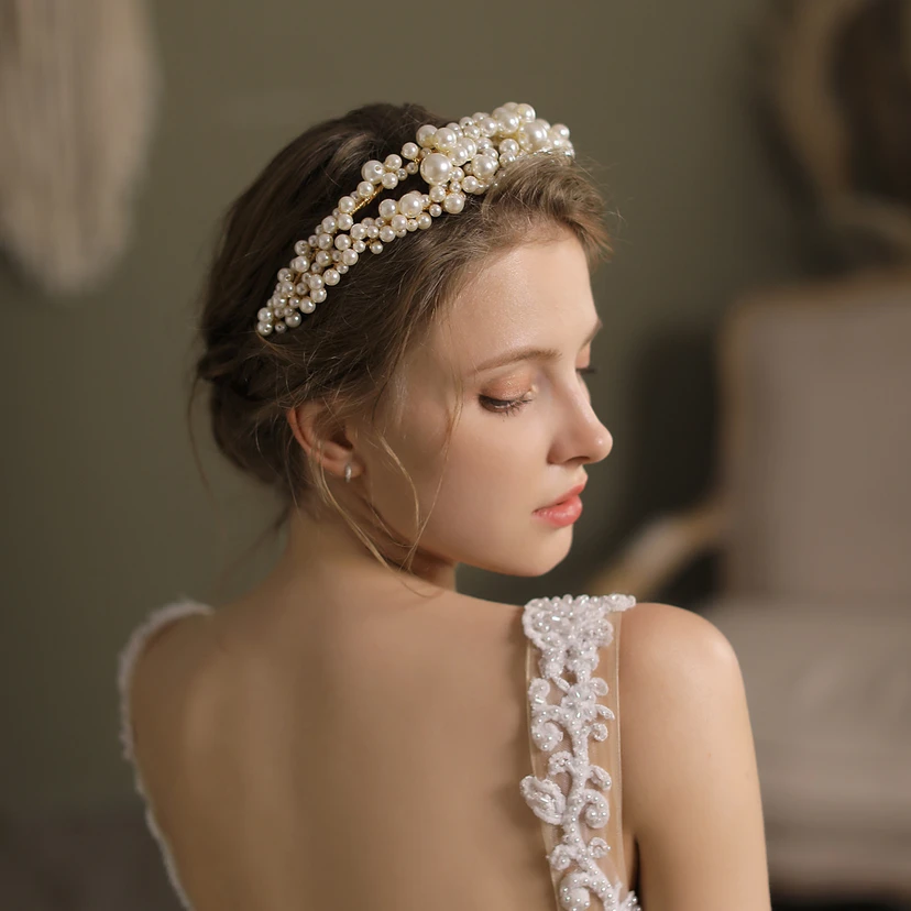 Royal Double Strands of Pearls Headband view 2