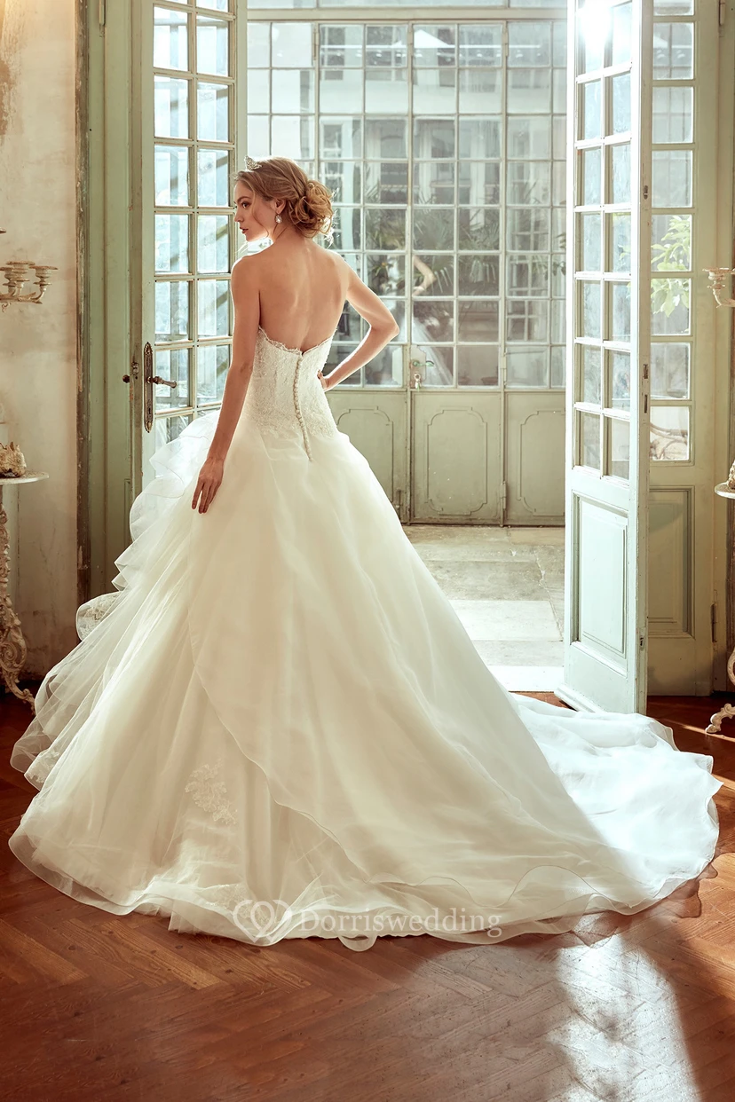 Strapless A-line Wedding Dress with Side Draping and Ruching Skirt  view 2
