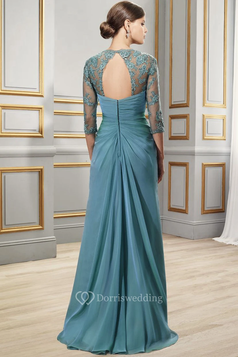 Sweetheart Half-Sleeve Floor-Length Criss-Cross Formal Dress With Appliques view 2