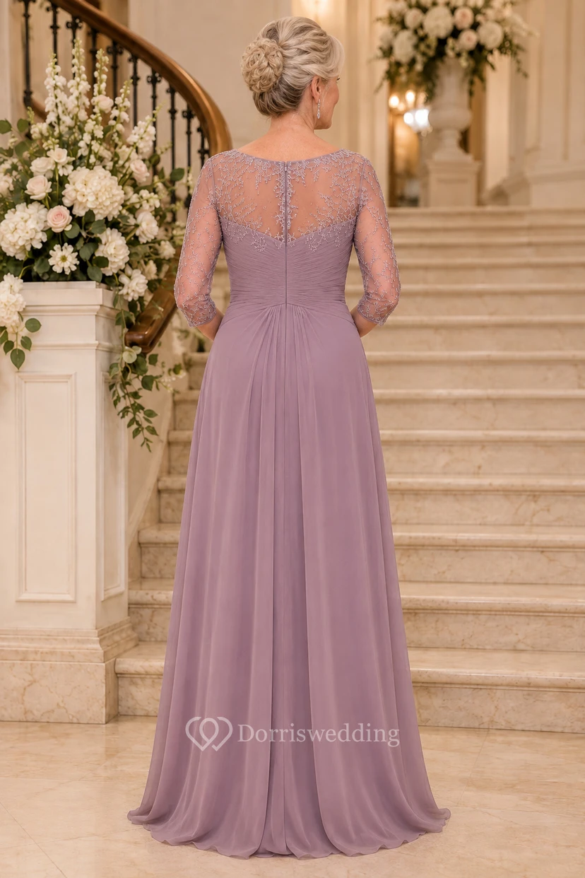 Mutterkleid aus Chiffon mit altrosafarbenem Spitzenoberteil und langen Ärmeln view 2