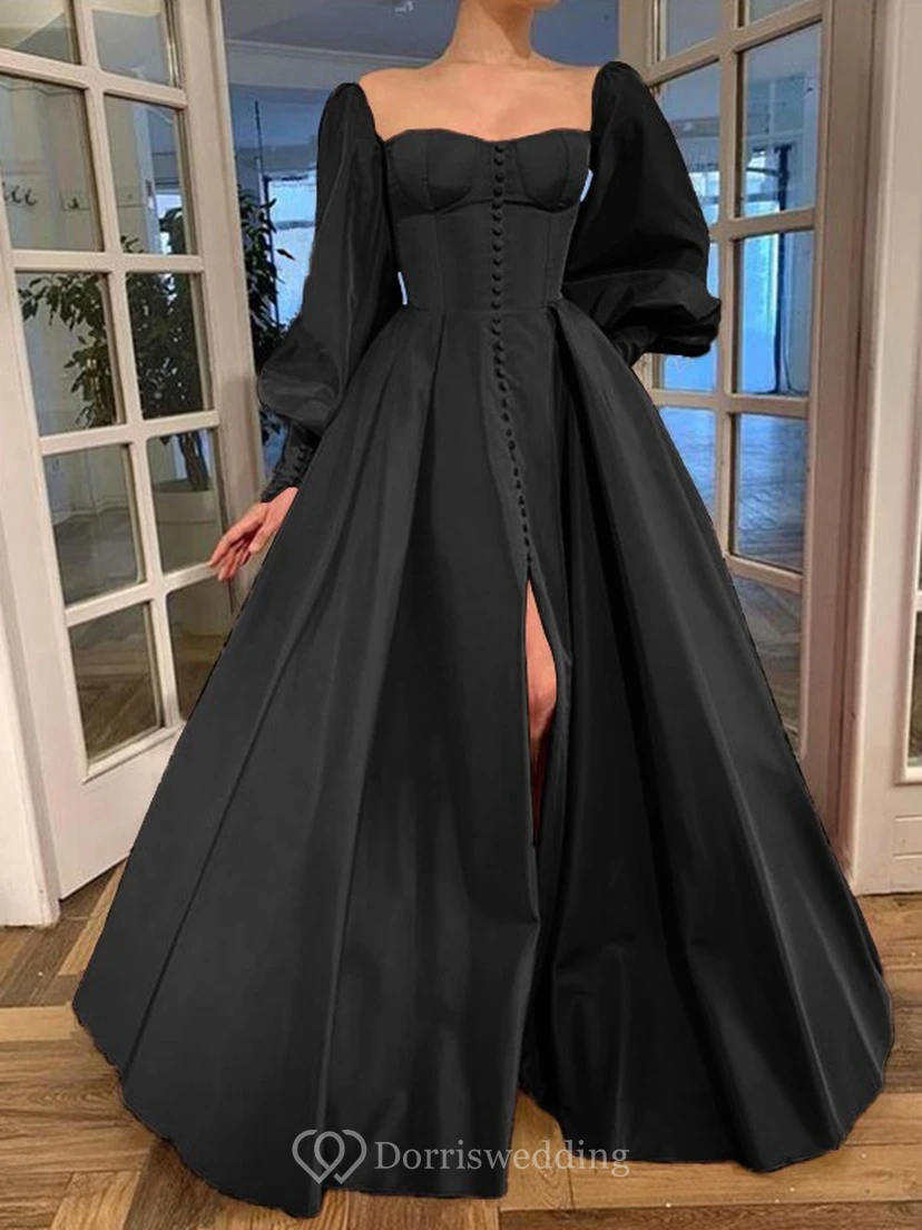 Elegantes Kleid im Vintage-Stil mit langen Puffärmeln, Empire-Stil und Schlitz vorne view 3