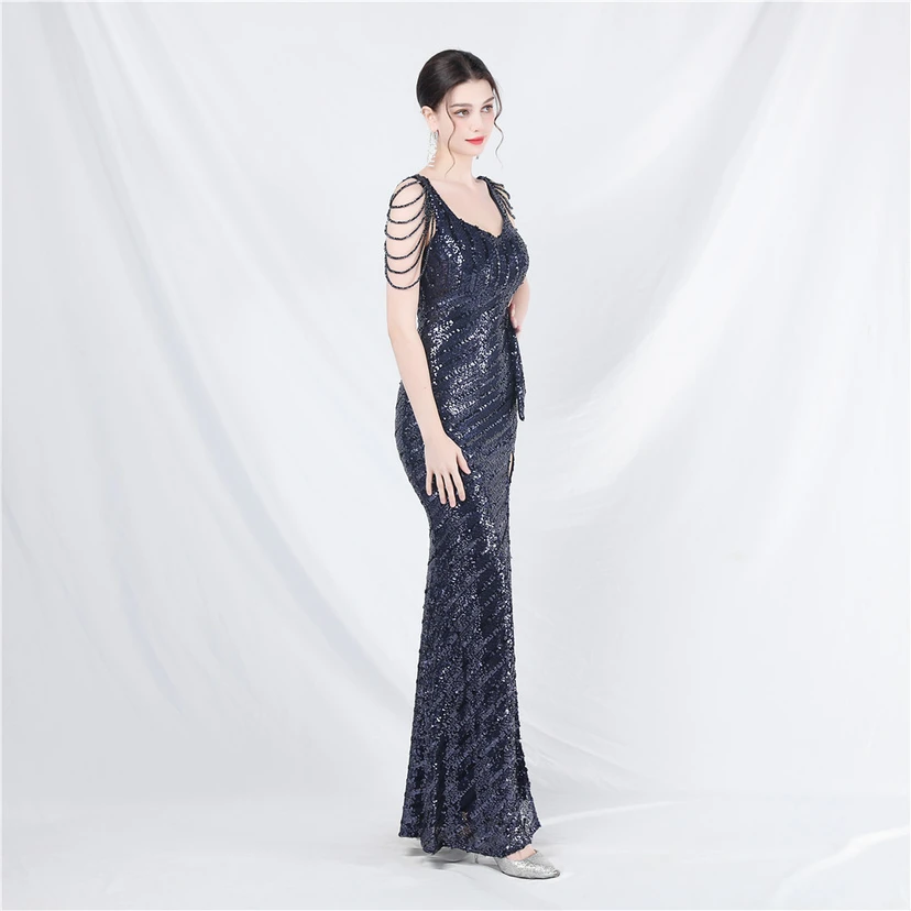 Craft Sequined Velvet Bottom Handmade Beaded Long Elegant Light Luxury Evening Dress view 63