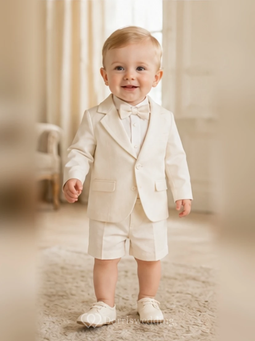 Cream Blazer Bow Tie Short Formal Christening Suit for Baby Boy