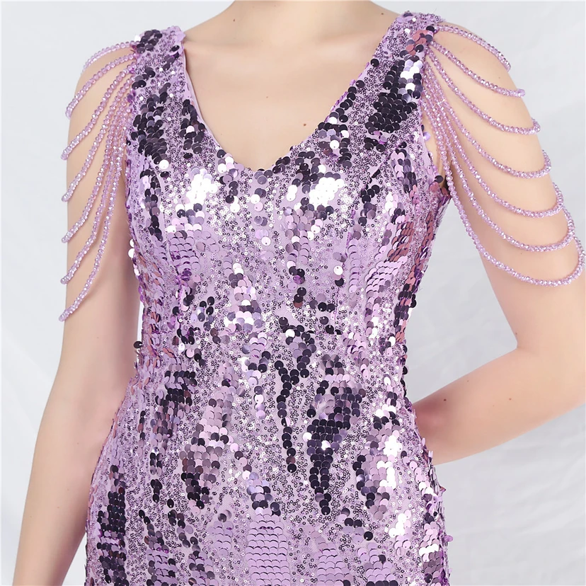 Robe courte à sequins ornée de perles et de sequins irisés, idéale au quotidien. Jupe courte. view 26