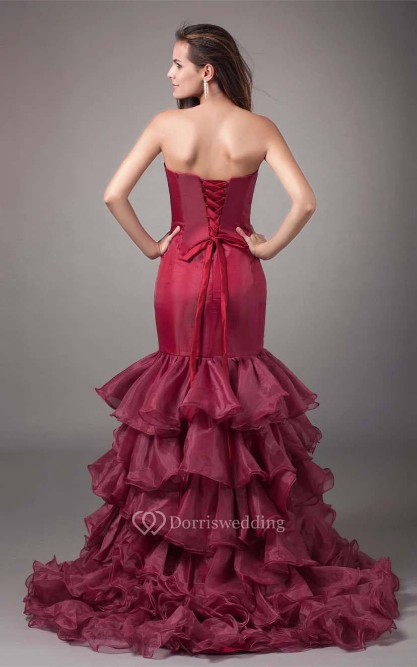 Strapless High-Low Mermaid Brush Train and Gown With Ruffles view 9