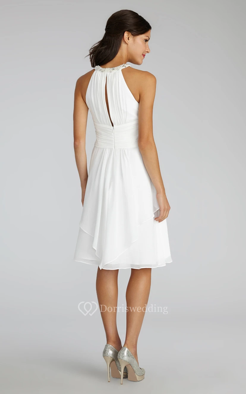 Short Chiffon Dress With Beaded Jewel Neck view 9