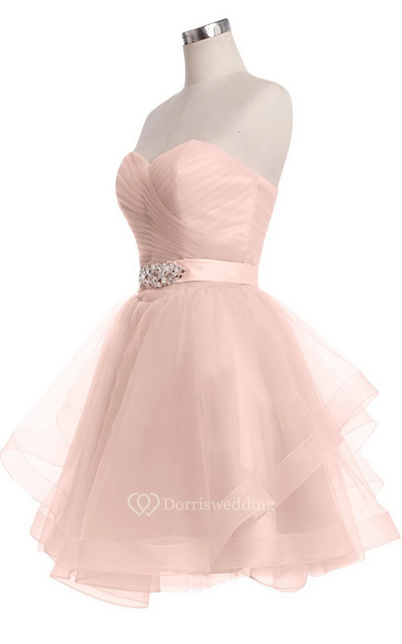 Sweetheart A-line Mini Dress With Pearled Waist view 15