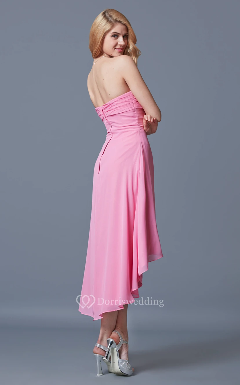 Sweetheart Empire Waist High Low Chiffon Dress With Front Draping view 4