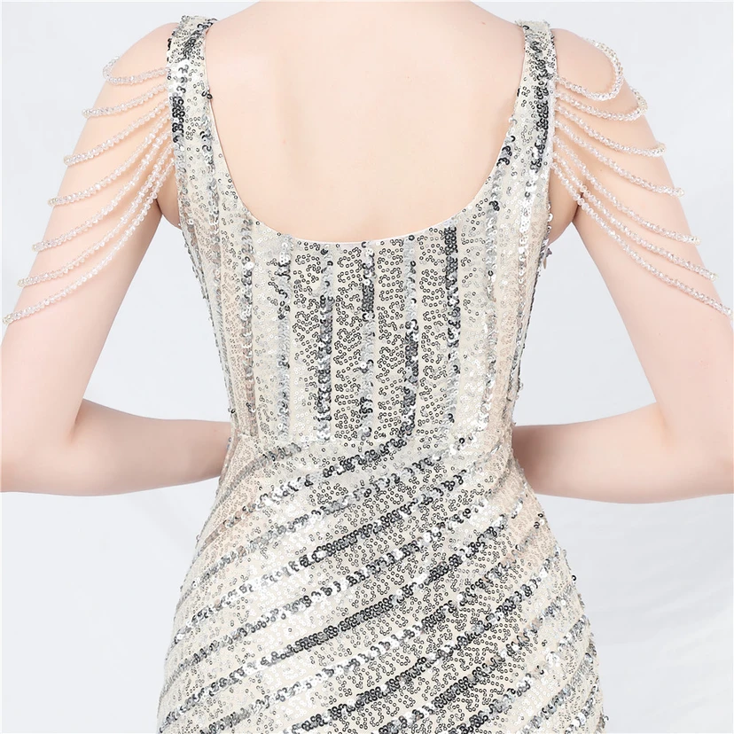 Craft Sequined Velvet Bottom Handmade Beaded Long Elegant Light Luxury Evening Dress view 76