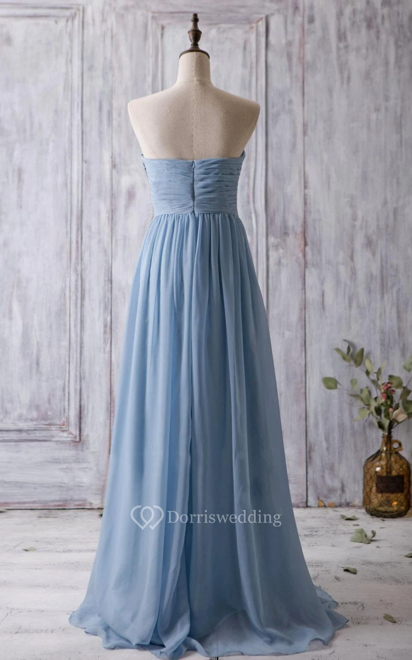 Sweetheart Pleated A-line Chiffon Long Dress Criss Cross Top view 4