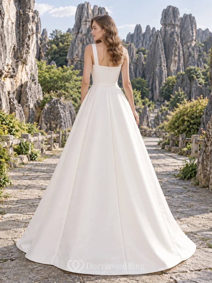 Vestido de novia sencillo de corte A con escote cuadrado y sin mangas. view 2