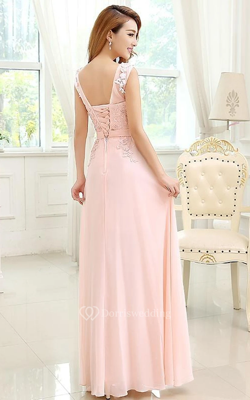 Lace Scoop A-Line Floor Length Prom Dress view 2