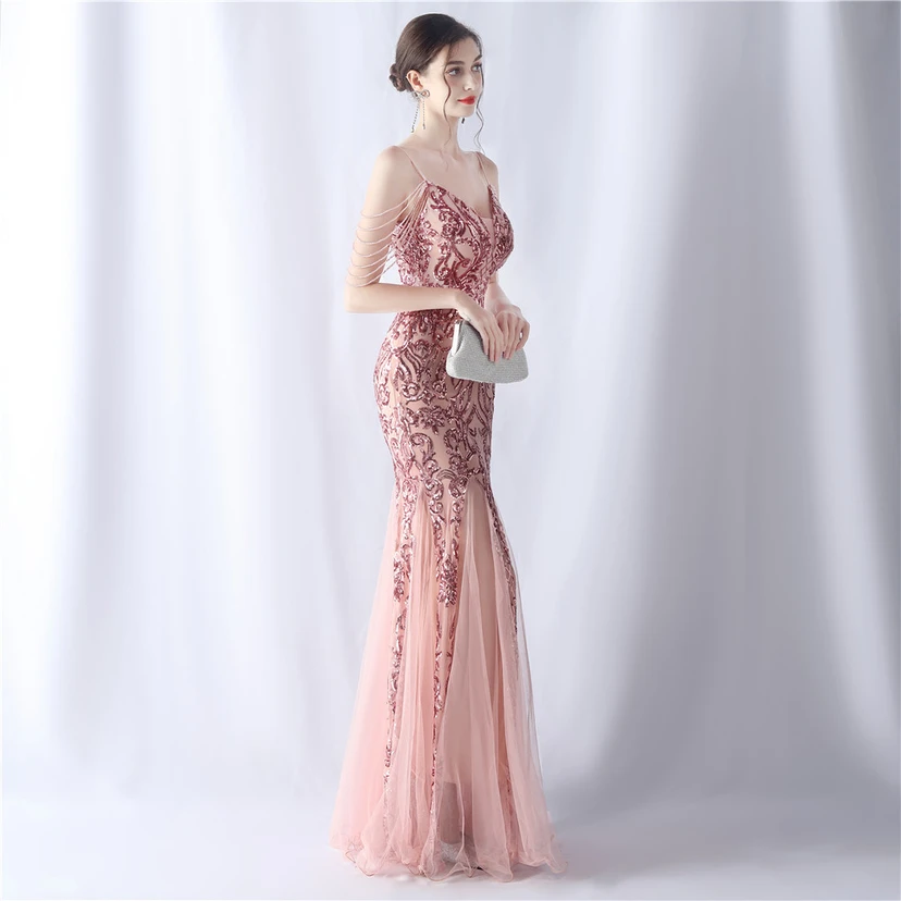 Robe de soirée haut de gamme en maille perlée et ornée de perles, modèle 3034. view 14
