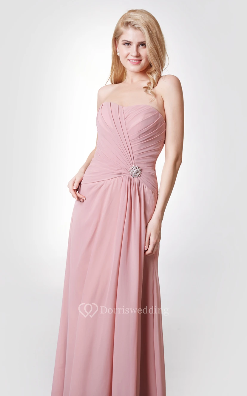 Sexy Strapless A-line Chiffon Long Dress With Beadings view 4