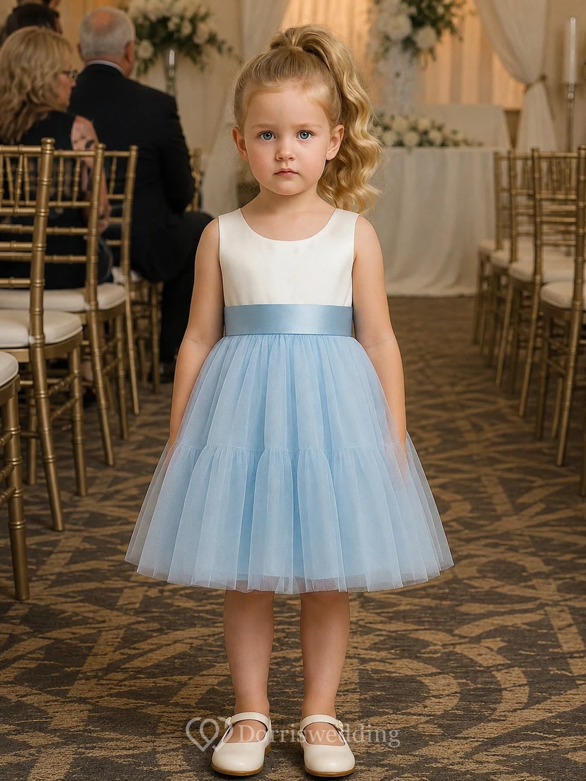 Scoop-neck Sleeveless Empire A-line Two-Tone Flowergirl Dress view 10